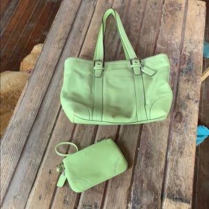 Lime green leather Coach purse